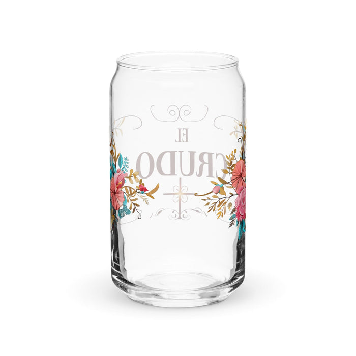 El Crudo Exclusive Art Piece Can-Shaped Glass Home Office Work Mexican Spanish Pride Gift Cup One-Of-A-Kind Calligraphy Glass | E6 Mexicada