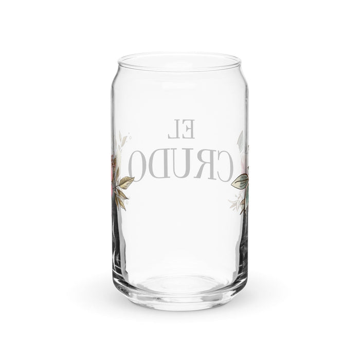 El Crudo Exclusive Art Piece Can-Shaped Glass Home Office Work Mexican Spanish Pride Gift Cup One-Of-A-Kind Calligraphy Glass | E11 Mexicada