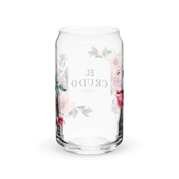 El Crudo Exclusive Art Piece Can-Shaped Glass Home Office Work Mexican Spanish Pride Gift Cup One-Of-A-Kind Calligraphy Glass | E18 Mexicada