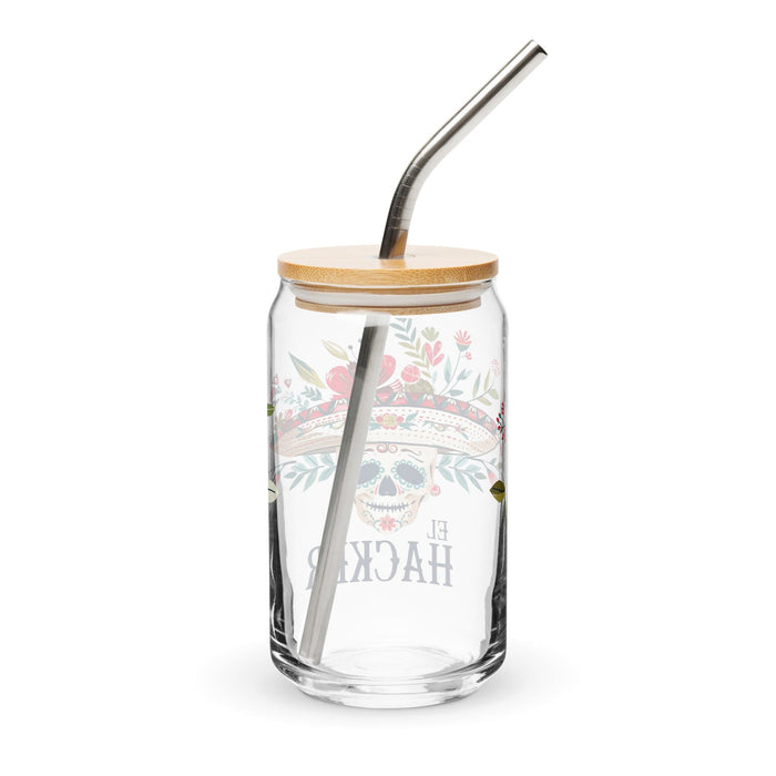 El Hacker Exclusive Art Piece Can-Shaped Glass Home Office Work Mexican Spanish Pride Gift Cup One-Of-A-Kind Calligraphy Glass | E3 Mexicada