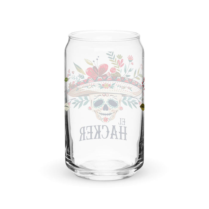 El Hacker Exclusive Art Piece Can-Shaped Glass Home Office Work Mexican Spanish Pride Gift Cup One-Of-A-Kind Calligraphy Glass | E3 Mexicada