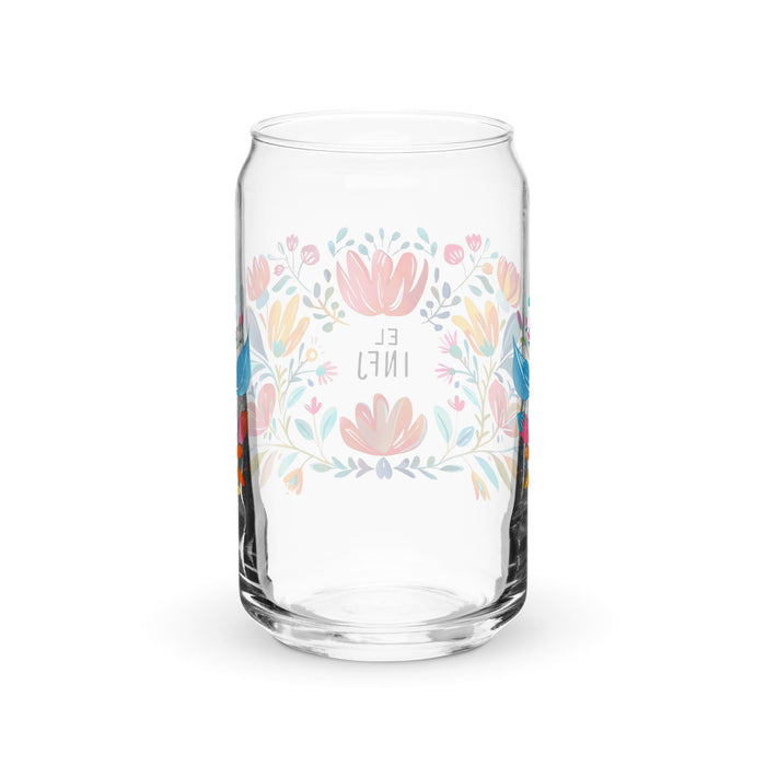 El Infj Exclusive Art Piece Can-Shaped Glass Home Office Work Mexican Spanish Pride Gift Cup One-Of-A-Kind Calligraphy Glass | E4 Mexicada