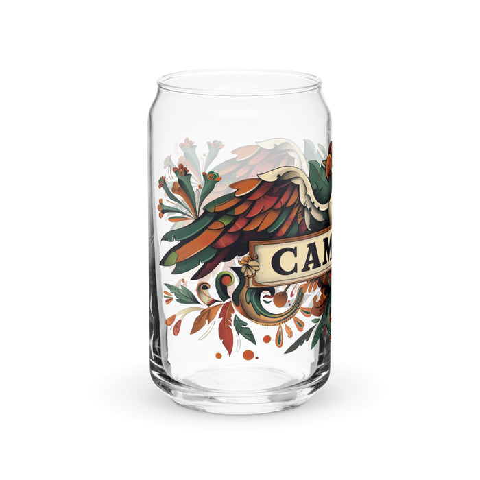 Campeón Exclusive Art Piece Can-Shaped Glass Home Office Work Mexican Spanish Pride Gift Cup One-Of-A-Kind Calligraphy Glass | C7 Mexicada