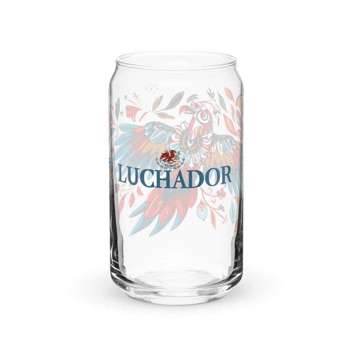 Luchador Exclusive Art Piece Can-Shaped Glass Home Office Work Mexican Spanish Pride Gift Cup One-Of-A-Kind Calligraphy Glass | L9 Mexicada