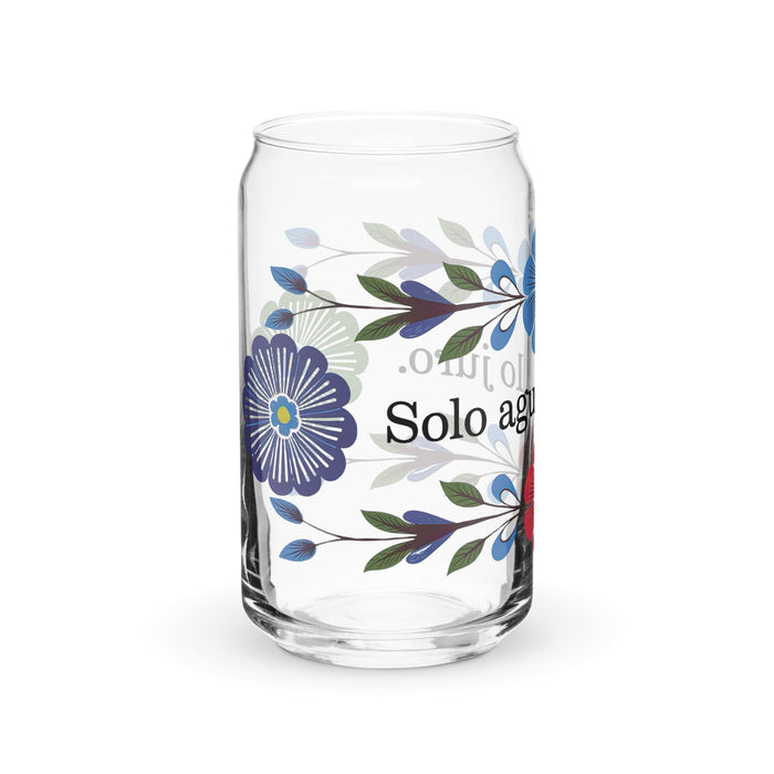 Solo Agua Lo Juro Exclusive Art Piece Can-Shaped Glass Home Office Work Mexican Spanish Pride Gift Cup One-Of-A-Kind Calligraphy Glass | S19 Mexicada