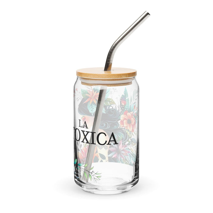 La Toxica Exclusive Art Piece Can-Shaped Glass Home Office Work Mexican Spanish Pride Gift Cup One-Of-A-Kind Calligraphy Glass | L17 Mexicada