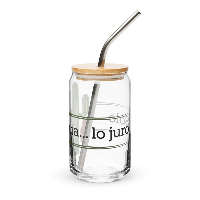 Solo Agua Lo Juro Exclusive Art Piece Can-Shaped Glass Home Office Work Mexican Spanish Pride Gift Cup One-Of-A-Kind Calligraphy Glass | S37 Mexicada