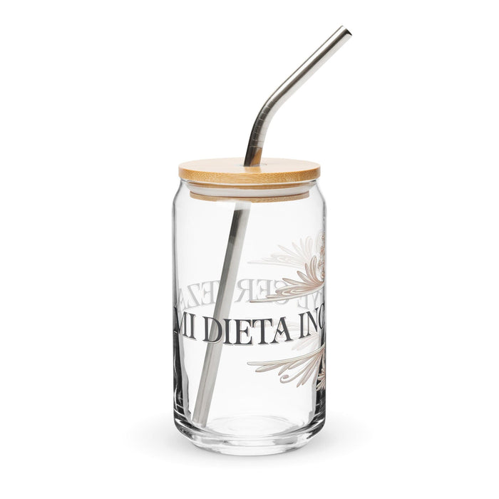 Mi Dieta Incluye Cerveza Exclusive Art Piece Can-Shaped Glass Home Office Work Mexican Spanish Pride Gift Cup One-Of-A-Kind Calligraphy Glass | M19 Mexicada