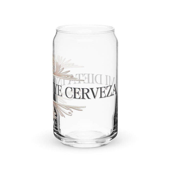 Mi Dieta Incluye Cerveza Exclusive Art Piece Can-Shaped Glass Home Office Work Mexican Spanish Pride Gift Cup One-Of-A-Kind Calligraphy Glass | M19 Mexicada