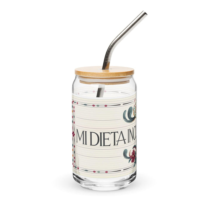 Mi Dieta Incluye Cerveza Exclusive Art Piece Can-Shaped Glass Home Office Work Mexican Spanish Pride Gift Cup One-Of-A-Kind Calligraphy Glass | M35 Mexicada