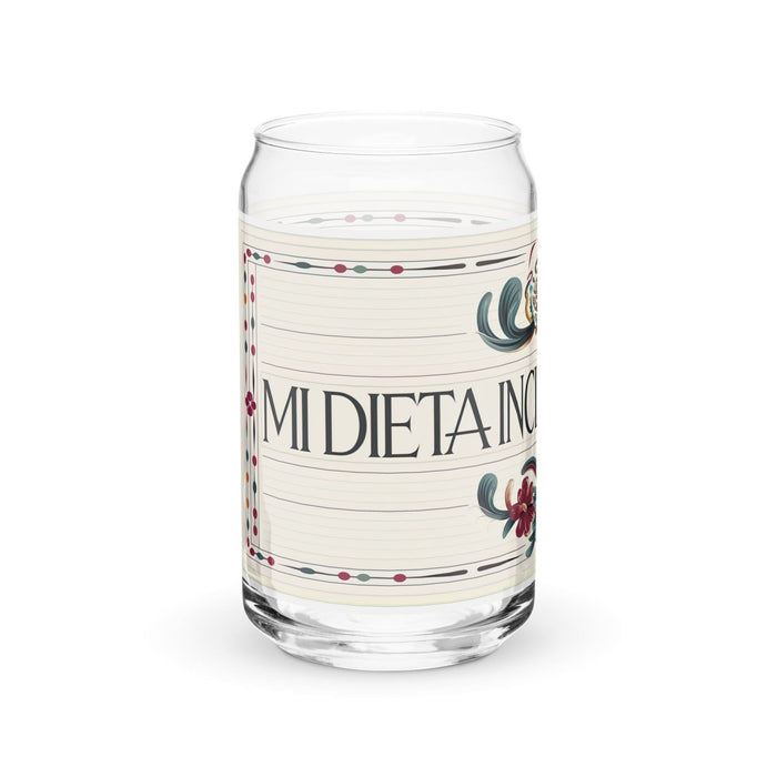 Mi Dieta Incluye Cerveza Exclusive Art Piece Can-Shaped Glass Home Office Work Mexican Spanish Pride Gift Cup One-Of-A-Kind Calligraphy Glass | M35 Mexicada