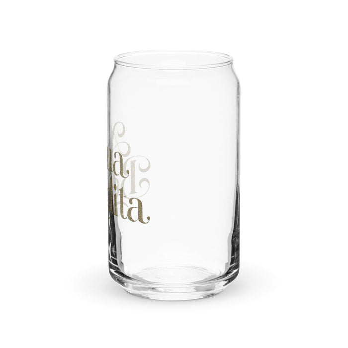 Agua Bendita Exclusive Art Piece Can-Shaped Glass Home Office Work Mexican Spanish Pride Gift Cup One-Of-A-Kind Calligraphy Glass | A11 Mexicada