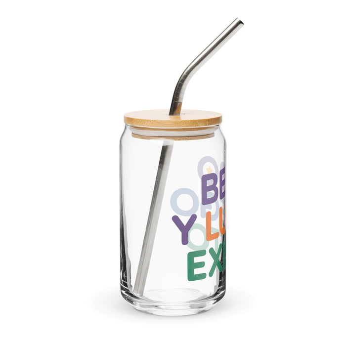 Bebo Y Luego Existo Exclusive Art Piece Can-Shaped Glass Home Office Work Mexican Spanish Pride Gift Cup One-Of-A-Kind Calligraphy Glass | B33 Mexicada