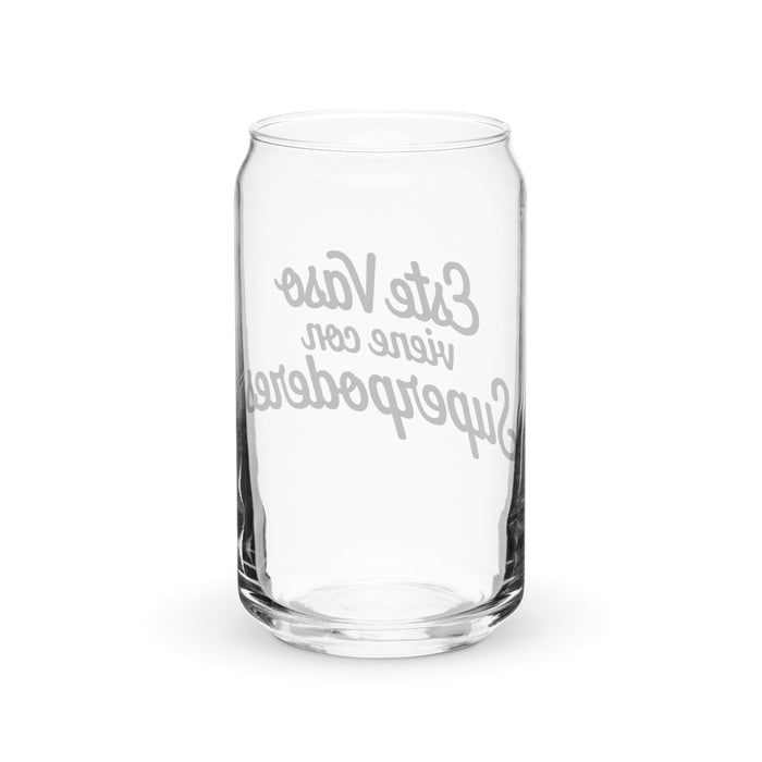 Este Vaso Viene Con Superpoderes Exclusive Art Piece Can-Shaped Glass Home Office Work Mexican Spanish Pride Gift Cup One-Of-A-Kind Calligraphy Glass | E12 Mexicada