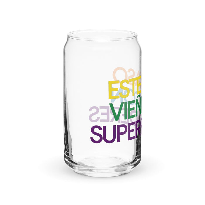 Este Vaso Viene Con Superpoderes Exclusive Art Piece Can-Shaped Glass Home Office Work Mexican Spanish Pride Gift Cup One-Of-A-Kind Calligraphy Glass | E19 Mexicada