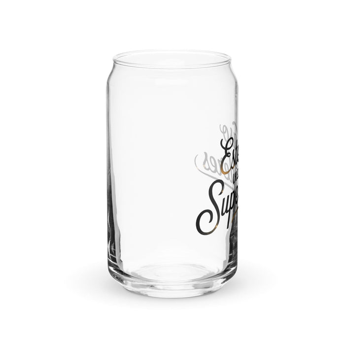 Este Vaso Viene Con Superpoderes Exclusive Art Piece Can-Shaped Glass Home Office Work Mexican Spanish Pride Gift Cup One-Of-A-Kind Calligraphy Glass | E22 Mexicada