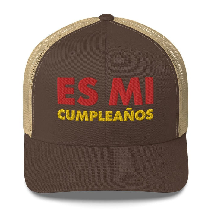 Embroidered Es Mi Cumpleanos It's My Birthday Funny Party Supplies Retro Trucker Hat Mexicada Brown/ Khaki