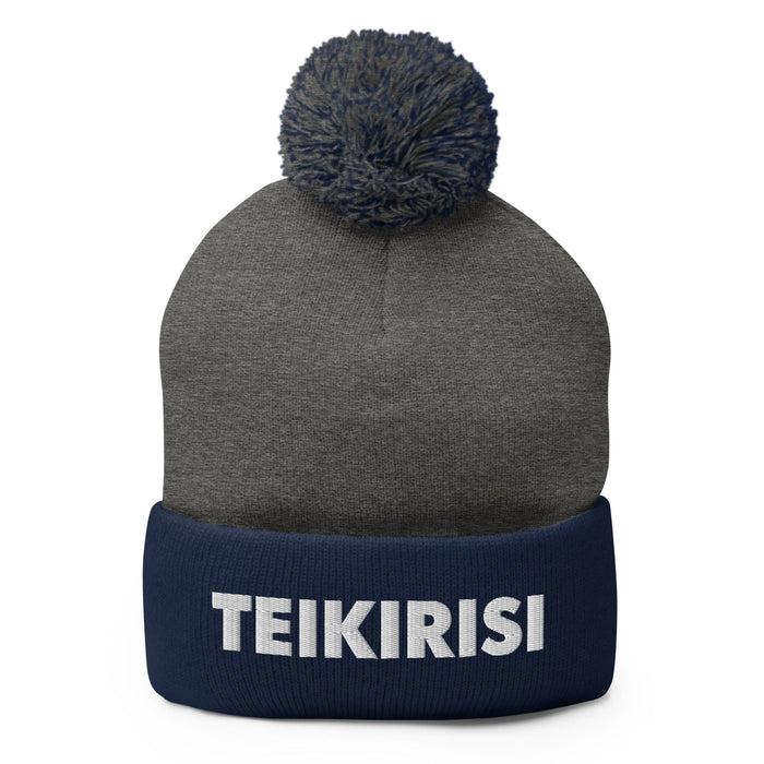 Embroidered Teikirisi - Take It Easy Funny Spanish Saying Phrase Pom-Pom Beanie Mexicada Dark Heather Grey/ Navy