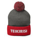 Embroidered Teikirisi - Take It Easy Funny Spanish Saying Phrase Pom-Pom Beanie Mexicada Dark Heather Grey/ Red