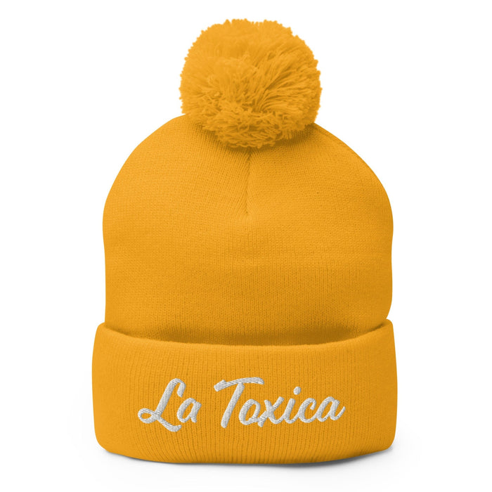 Embroidered La Toxica Spanish Mexican Bingo Game Funny Toxic Pom-Pom Beanie Mexicada Gold