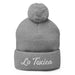 Embroidered La Toxica Spanish Mexican Bingo Game Funny Toxic Pom-Pom Beanie Mexicada Heather Grey