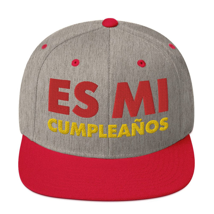 Embroidered Es Mi Cumpleanos It's My Birthday Funny Party Supplies Snapback Hat Mexicada Heather Grey/ Red