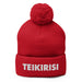 Embroidered Teikirisi - Take It Easy Funny Spanish Saying Phrase Pom-Pom Beanie Mexicada Red