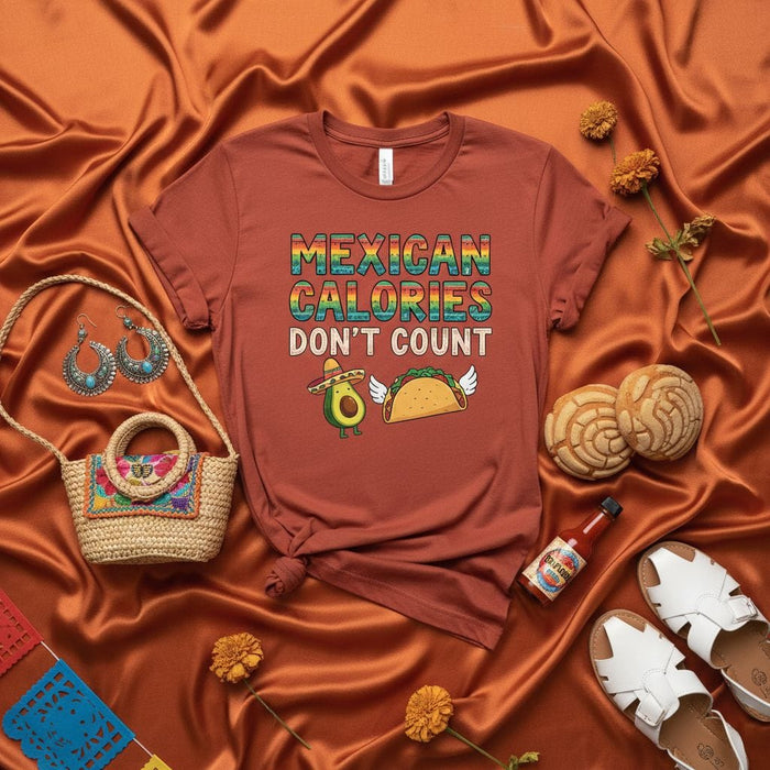 Mexican Calories Don't Count Funny Avocado Sombrero Taco Shirt, Cinco de Mayo Fiesta Food Lover Gift, Unisex Graphic Tee for Men and Women Mexicada