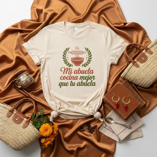Mi abuela cocina mejor que tu abuela T-Shirt, Funny Hispanic Grandma Cooking Tee, Spanish Quote Abuela Kitchen Shirt, Latina Heritage Gift Idea, Vintage Style Graphic T-Shirt for Women & Men Mexicada