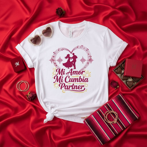 Mi Amor Mi Cumbia Partner T-Shirt, Couple Dancing Shirt, Cumbia Dance Lover Gift, Cute Valentine's Day Tee, Latin Music Apparel, Unisex Graphic Shirt, Spanish Phrase Top, Romantic Heart Design T-Shirt Mexicada