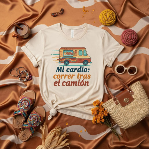 Mi cardio: correr tras el camión T-Shirt, Funny Food Truck Shirt, Spanish Slogan Tee, Unisex Humor Workout Gift for Foodie, Casual Graphic Top Mexicada