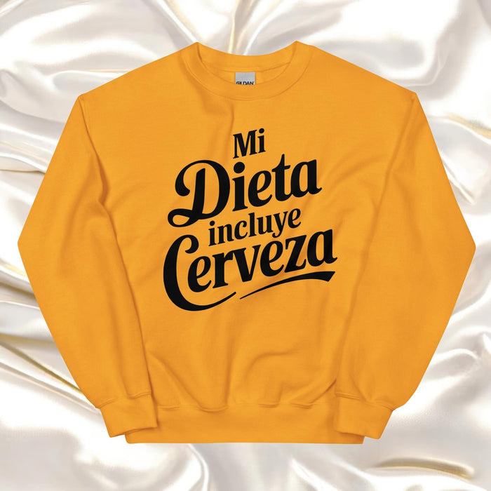 Mi Dieta Incluye Cerveza Exclusive Art Piece Home Office Work Mexican Spanish Pride Gift One-Of-A-Kind Unisex Sweatshirt | M27 Mexicada Gold / S