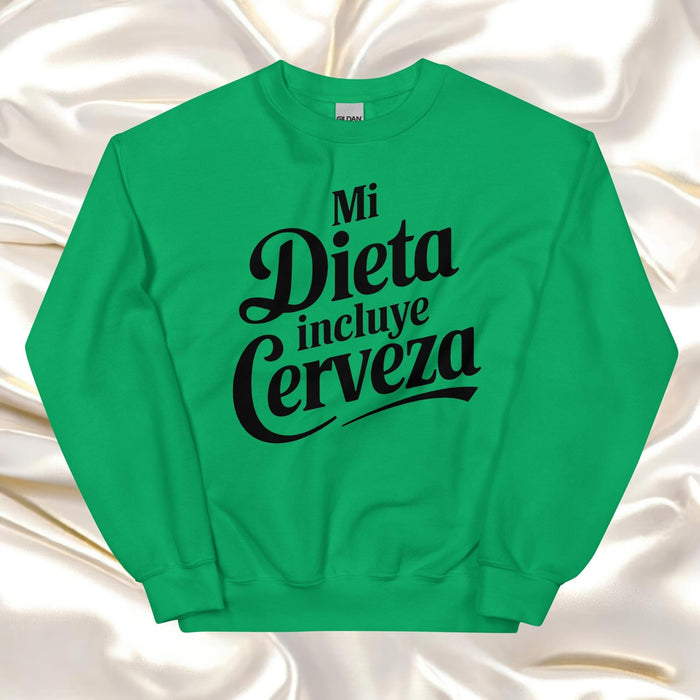 Mi Dieta Incluye Cerveza Exclusive Art Piece Home Office Work Mexican Spanish Pride Gift One-Of-A-Kind Unisex Sweatshirt | M27 Mexicada Irish Green / S