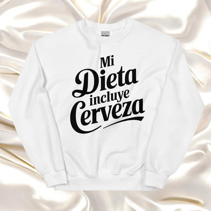 Mi Dieta Incluye Cerveza Exclusive Art Piece Home Office Work Mexican Spanish Pride Gift One-Of-A-Kind Unisex Sweatshirt | M27 Mexicada White / S