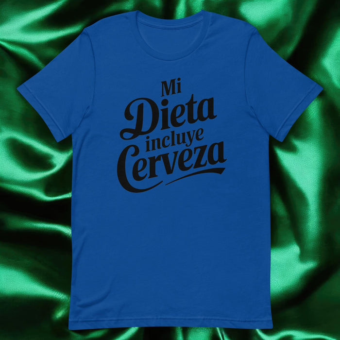 Mi Dieta Incluye Cerveza Exclusive Art Piece Home Office Work Mexican Spanish Pride Gift One-Of-A-Kind Unisex T-Shirt | M27 Mexicada True Royal / S