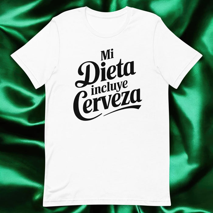 Mi Dieta Incluye Cerveza Exclusive Art Piece Home Office Work Mexican Spanish Pride Gift One-Of-A-Kind Unisex T-Shirt | M27 Mexicada White / S