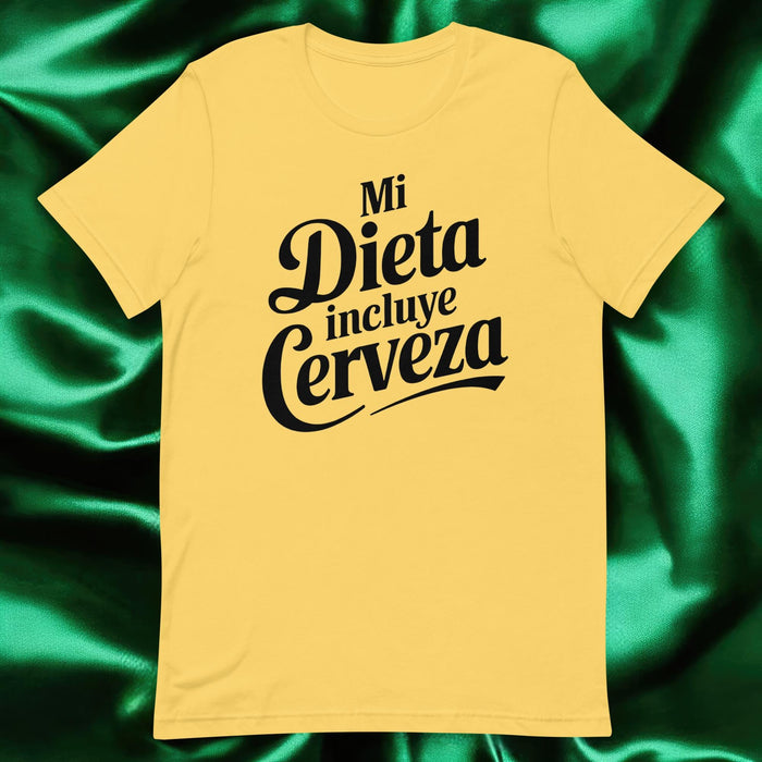 Mi Dieta Incluye Cerveza Exclusive Art Piece Home Office Work Mexican Spanish Pride Gift One-Of-A-Kind Unisex T-Shirt | M27 Mexicada Yellow / S