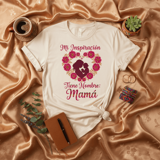 Mi Inspiración Tiene Nombre: Mamá Camiseta Unisex, Regalo Día de la Madre Español, Playera de Silueta Madre e Hijo, Floral, Diseño Maternidad, Ropa Latina. Mexicada