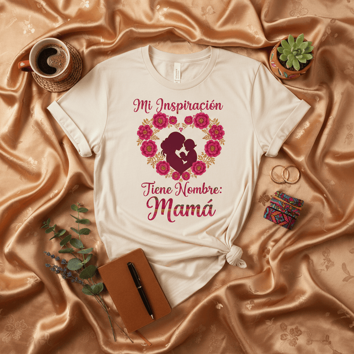Mi Inspiración Tiene Nombre: Mamá Camiseta Unisex, Regalo Día de la Madre Español, Playera de Silueta Madre e Hijo, Floral, Diseño Maternidad, Ropa Latina. Mexicada