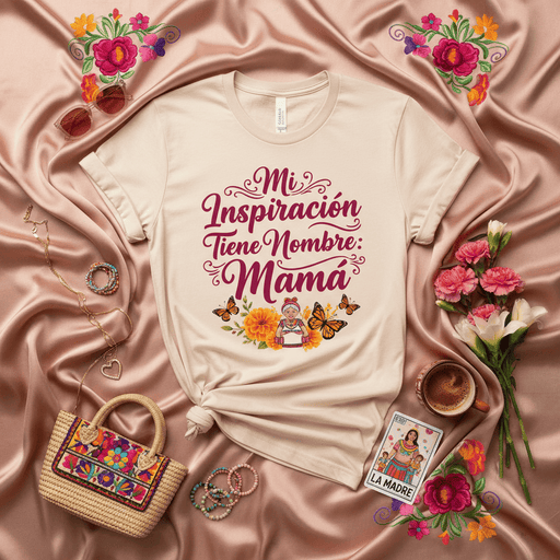 Mi Inspiración Tiene Nombre Mamá, Regalo T-Shirt para Mamá, Día de las Madres, Camiseta Floral Mariposas, Diseño Folk Mexicano, La Madre Lotería, Regalo Hispano. Mexicada