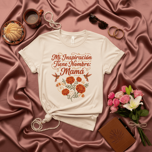 Mi Inspiración Tiene Nombre: Mamá | Spanish Mama Shirt, Mother's Day Gift for Mom, Día de las Madres T-Shirt, Hummingbird Marigold Flower Tee, Hispanic Mom Gift, Cute Graphic T-Shirt for Mother, Family Celebration Apparel Mexicada