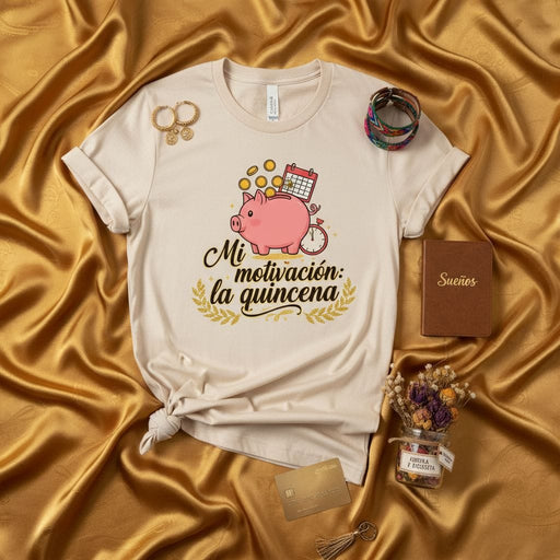 Mi motivación: la quincena T-Shirt, Camiseta de Hucha de Cerdo, Ahorro, Finanzas Personales, Playera Unisex de Manga Corta, Regalo para Amantes del Dinero y el Pago, Español, Piggy Bank, Payday Motivation, Sueños Mexicada