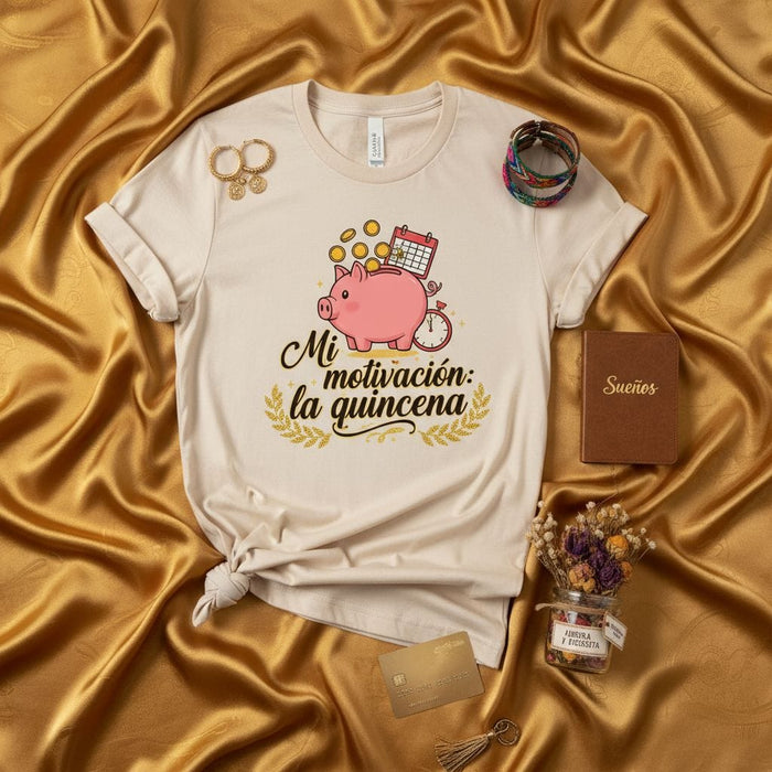 Mi motivación: la quincena T-Shirt, Camiseta de Hucha de Cerdo, Ahorro, Finanzas Personales, Playera Unisex de Manga Corta, Regalo para Amantes del Dinero y el Pago, Español, Piggy Bank, Payday Motivation, Sueños Mexicada