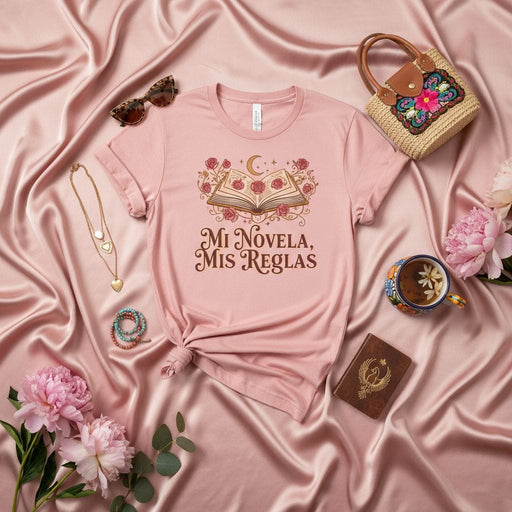 Mi Novela, Mis Reglas T-Shirt, Spanish Quote Tee, My Novel My Rules Shirt, Latina Book Lover Gift, Floral Book Graphic Top, Feminine Reader Apparel Mexicada