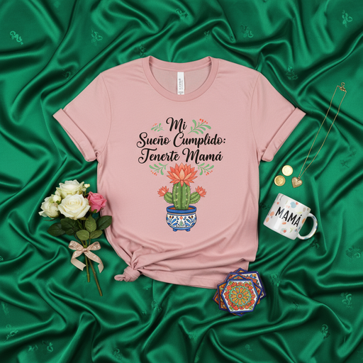 Mi Sueño Cumplido: Tenerte Mamá Camiseta de Regalo para el Día de las Madres, Playera Mexicana con Cactus en Maceta, Diseño Floral, Regalo de Hija o Hijo, Spanish Mom T-Shirt, Mother's Day Gift Idea Mexicada