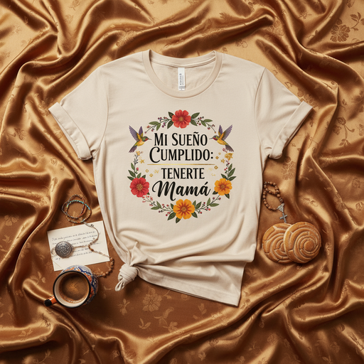 Mi Sueño Cumplido: Tenerte Mamá Camiseta Regalo para el Día de las Madres, Playera Unisex con Frase en Español, Diseño Floral y Colibríes, Regalo para Mamá Especial Mexicada