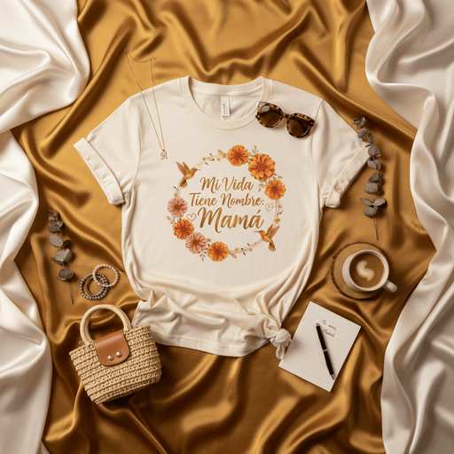 Mi Vida Tiene Nombre Mamá Camiseta, Día de la Madre Regalo, Hummingbird Floral Wreath T-Shirt, Spanish Mom Life Tee, Latina Mama Shirt, Mother's Day Gift Idea for Her Mexicada