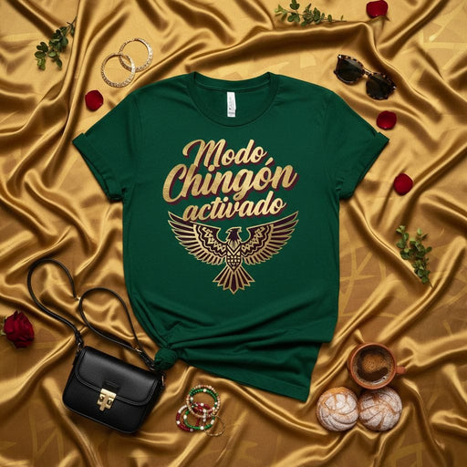 Modo Chingón Activado T-Shirt | Mexican Pride Eagle Design Tee | Fun Spanish Phrase Shirt for Him Her | Unisex Latine Graphic Top for Celebration and Empowerment Mexicada