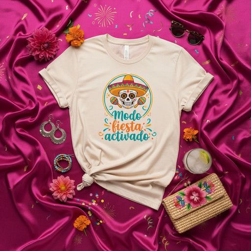 Modo Fiesta Activado T-Shirt, Day of the Dead Sugar Skull Sombrero Tee, Funny Spanish Party Shirt, Cinco de Mayo Festival Unisex T-Shirt Mexicada
