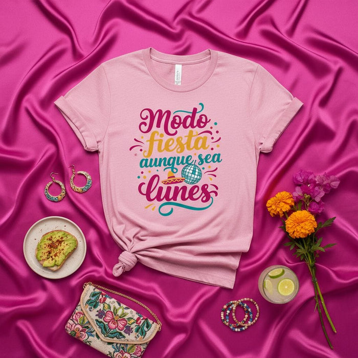 Modo Fiesta Aunque Sea Lunes T-Shirt, Spanish Quote Tee, Disco Ball Graphic, Cute Pink Unisex Shirt, Fun Party Theme Gift Idea, Fiesta Mode Even If It's Monday Mexicada